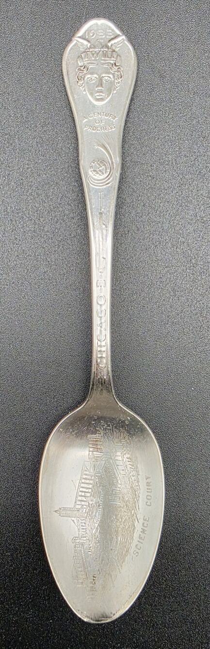 1933 Chicago Worlds Fair Souvenir Silver Spoon Wm A Rogers Science Court Travel